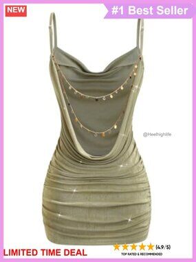 Sexy Sequin Backless Cowl Neck Mini Dress Bodycon Club Party